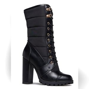 Shoe Dazzle Caviar Black High Heel Boots Size 9.5